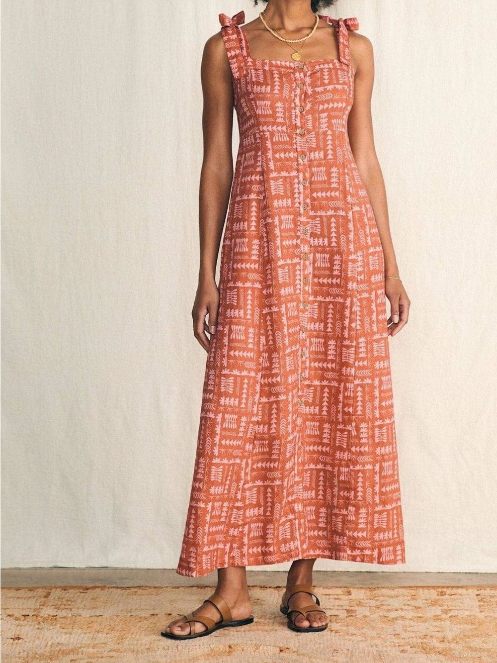 Faherty Anna Kahalekulu Kendall Linen Maxi Sundress Large Rust